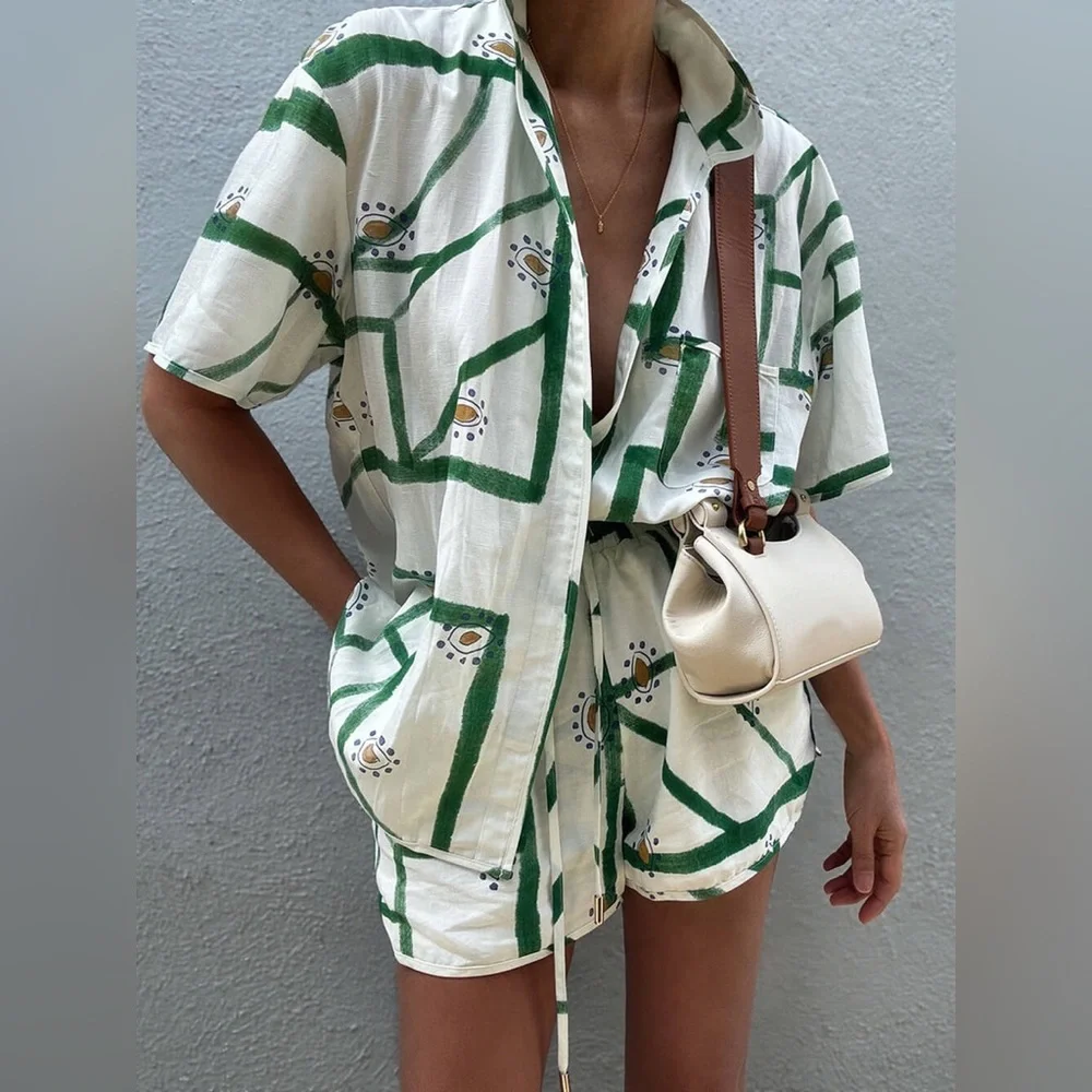 Commense print drawstring short set - Picture 1 of 9